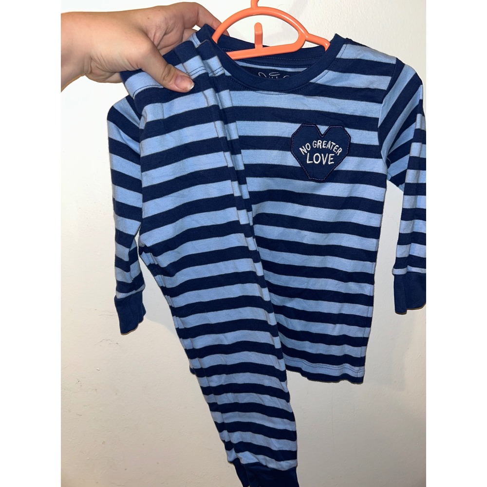 Holy Pals Toddler Boys Blue Striped No Greater Love Pajama Set Size 2 John 15:13